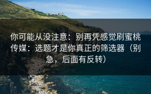 你可能从没注意：别再凭感觉刷蜜桃传媒：选题才是你真正的筛选器（别急，后面有反转）