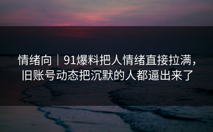 情绪向|91爆料把人情绪直接拉满,旧账号动态把沉默的人都逼出来了 情绪向|91爆料把人情绪直接拉满,旧账号动态把沉默的人都逼出来了